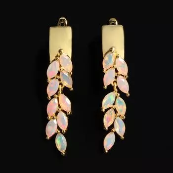 Великолепный дизайн из стерлингового серебра 925 пробы, камень-октябрь, натуральный опал, 18-каратное желтое серебро, серьги в подарок на день рождения для женщин и девочек M жёлтый