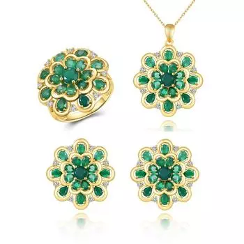 Великолепный дизайн. Камень января. Натуральный зеленый агат. Кольцо, серьги, ожерелье, серебряный комплект. Подарки на годовщину свадьбы, банкет и женский праздник. US RING SIZE:7# зелёный