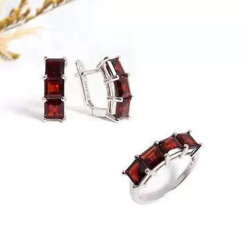 Великолепный дизайн, кольцо, серьги, натуральный гранат, камень января, комплект ювелирных изделий из стерлингового серебра 925 пробы, подарок на годовщину и свадьбу для женщин US RING SIZE:6# красный