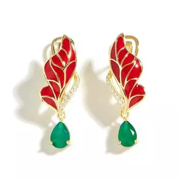 Великолепный дизайн, серебряные висячие серьги из натурального зеленого агата, роскошные ювелирные изделия для женщин, подарок на свадьбу, годовщину и вечеринку M красный