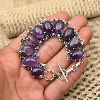 Великолепный драгоценный камень аметист ручной работы из стерлингового серебра 925 пробы, ювелирный браслет для свадебного подарка