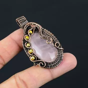 Великолепный драгоценный камень из розового кварца, чистая медная проволока, обернутая ювелирными изделиями ручной работы 2.40 розовый