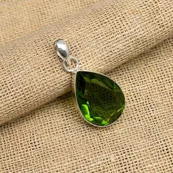 Великолепный драгоценный камень перидот ручной работы из стерлингового серебра 925 пробы, ювелирный кулон для женщин 1.50 Inches зелёный