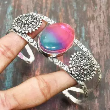 Великолепный двухцветный турмалин, драгоценный камень, браслет из стерлингового серебра 925 пробы ручной работы, регулируемые ювелирные изделия Adjustable розовый