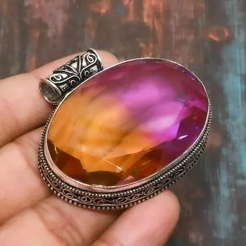 Великолепный двухцветный ювелирный кулон с турмалином ручной работы из стерлингового серебра 925 пробы 1.77 Inches розовый