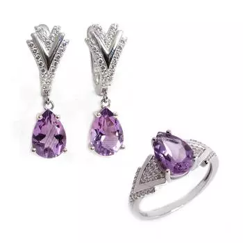 Великолепный февральский камень, натуральный аметист, комплект из серег и колец из серебра 925 пробы, легкие роскошные женские украшения US RING SIZE:6# фиолетовый