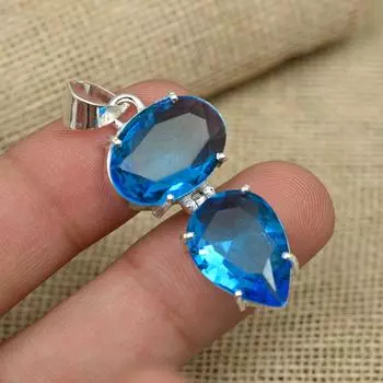 Великолепный голубой топаз, драгоценный камень, стерлинговое серебро 925 пробы, дизайнерские ювелирные подвески ручной работы 1.92 Inches синий
