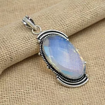 Великолепный граненый молочный опал стерлингового серебра 925 пробы, ювелирные изделия ручной работы, женский кулон 2.36 Inches белый