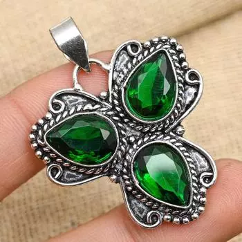 Великолепный хром-диопсид, драгоценный камень, стерлинговое серебро 925 пробы, ювелирный кулон ручной работы для нее
