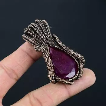 Великолепный кашмирский красный рубин, созданный в лаборатории драгоценный камень, ювелирная подвеска ручной работы из медной проволоки 2,44 Inches красный