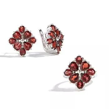 Великолепный комплект серег-кольц с гранатом и натуральным драгоценным камнем в цветочном дизайне для женщин, подарки на годовщину, день рождения и помолвку US RING SIZE:7# красный