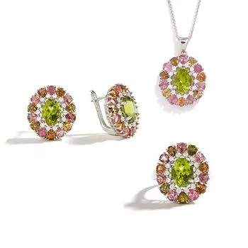 Великолепный комплект ювелирных украшений из стерлингового серебра 925 пробы с натуральным перидотом и турмалином для женщин, изысканных ювелирных украшений, подарок на праздник и вечеринку US RING SIZE:6# розовый