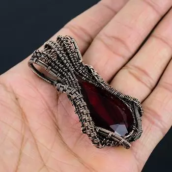 Великолепный красный гранат с драгоценным камнем ручной работы из медной проволоки, ювелирный кулон 2.56 Inches красный