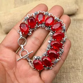 Великолепный красный гранатовый драгоценный камень ручной работы из стерлингового серебра 925 пробы ювелирный браслет для женщин