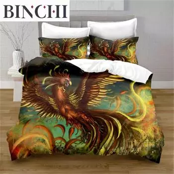 Великолепный красочный комплект постельного белья с изображением птиц из мультфильма «Феникс», комплект постельного белья из микрофибры с крыльями пламени, декор для спальни EU single(135x200cm)