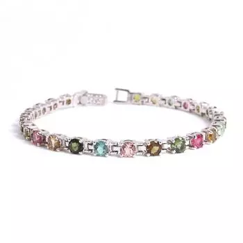 Великолепный легкий роскошный дизайн. Браслет из разноцветных натуральных турмалиновых камней. Серебряные украшения 925 пробы для женщин. Подарки на свадьбу и банкет. 19CM разноцветный
