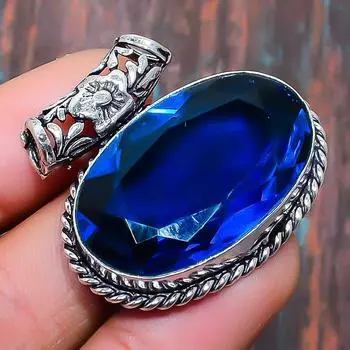 Великолепный лондонский синий топаз Драгоценный камень ручной работы 925 пробы Серебряный кулон 1.18 Inches синий