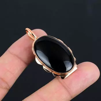 Великолепный медный кулон ручной работы с драгоценным камнем из черного обсидиана для нее 1.97 Inches чёрный