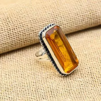 Великолепный медовый топаз, драгоценный камень ручной работы, ювелирное кольцо из стерлингового серебра 925 пробы для женщин 4 Inches жёлтый