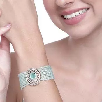 Великолепный многослойный браслет Estele с родиевым покрытием CZ и мятно-зелеными камнями для женщин