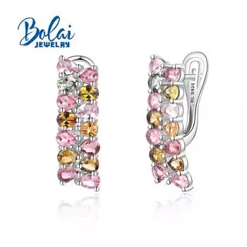 Великолепный модный дизайн, разноцветные серьги с натуральным турмалином, легкие роскошные женские юбилейные серьги из стерлингового серебра 925 пробы, подарок M серебряный