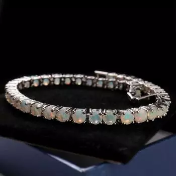 Великолепный насыщенный цвет, натуральный опал, круглый браслет с драгоценными камнями 4,0 мм, серебро S925, изысканные ювелирные изделия, женская одежда для юбилеев, помолвок и банкетов 19cm белый
