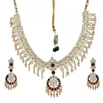 Великолепный позолоченный комплект украшений Estele Kundan для женщин с жемчугом и эмалью