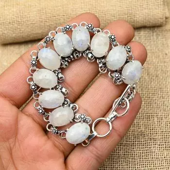 Великолепный Радужный Лунный Камень 925 Твердый Ювелирный Браслет Ручной Работы Стерлингового Серебра Для Женщин