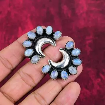 Великолепный радужный лунный камень ручной работы из цельного серебра 925 пробы, замечательный лунный камень для женщин 1.57 Inches белый