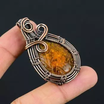 Великолепный резной балтийский янтарь, драгоценный камень из чистой медной проволоки, обернутый подвеской ручной работы, ювелирные изделия 2.24 Inches оранжевый