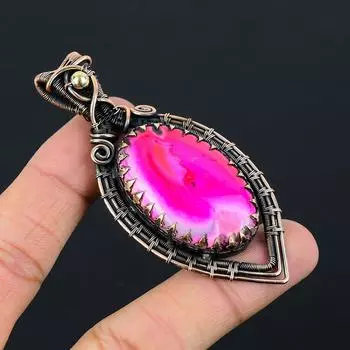 Великолепный розовый дендрит опал драгоценный камень чистая медная проволока обернутая ювелирные изделия ручной работы кулон 3.15 Inches розовый