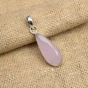 Великолепный розовый драгоценный камень халцедон ручной работы из стерлингового серебра 925 пробы ювелирный кулон для нее 1.75 Inches розовый