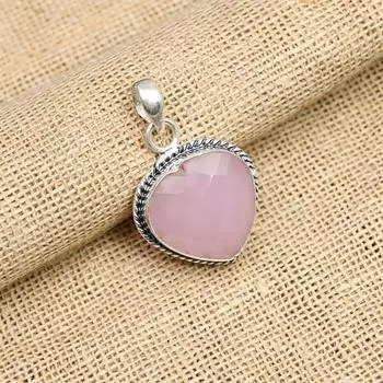 Великолепный розовый драгоценный камень халцедон ручной работы из стерлингового серебра 925 пробы для женщин 1.50 Inches розовый