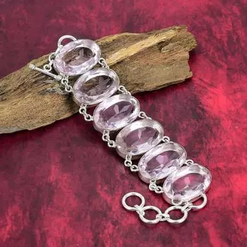 Великолепный розовый драгоценный камень из кунцита, ювелирные изделия из стерлингового серебра 925 пробы, браслеты, красивые регулируемые браслеты ручной работы из кунцита, ювелирные изделия для женщин 8 Inches With Adjustable розовый