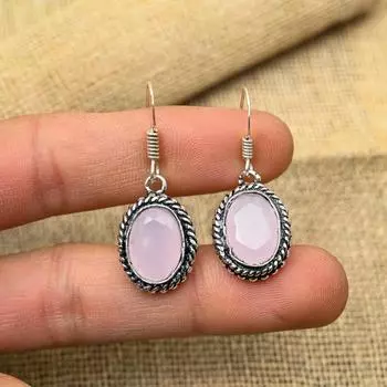 Великолепный розовый халцедон, драгоценный камень, стерлинговое серебро 925 пробы, милые ювелирные серьги ручной работы для женщин