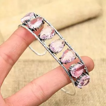 Великолепный розовый кунцит, драгоценный камень, ювелирные изделия ручной работы из стерлингового серебра 925 пробы, прекрасный регулируемый браслет