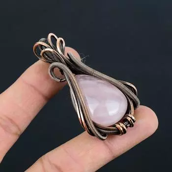 Великолепный розовый кварц с драгоценным камнем ручной работы из медной проволоки, ювелирный кулон для любви 2.56 Inches розовый