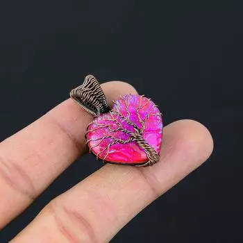 Великолепный розовый опаловый драгоценный камень Чистая медная проволока, обернутая ювелирной подвеской ручной работы 1.38 Inches розовый