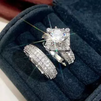 Великолепный серебряный цвет, инкрустированный несколькими белыми цирконами, обручальные кольца, женский модный комплект обручальных колец для вечеринок 5