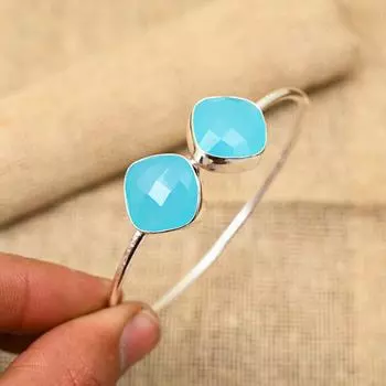 Великолепный синий драгоценный камень халцедон ручной работы, ювелирные изделия из стерлингового серебра 925 пробы, регулируемые манжеты для свадебного подарка Adjustable синий