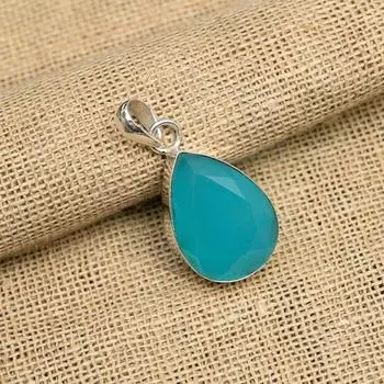 Великолепный синий драгоценный камень халцедон ручной работы из стерлингового серебра 925 пробы, ювелирные изделия для нее 1.50 Inches синий