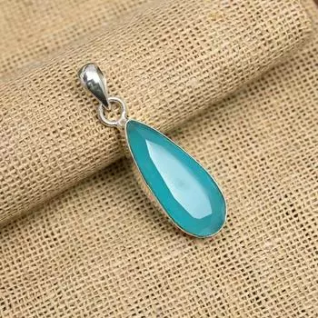 Великолепный синий драгоценный камень халцедон, ювелирные изделия ручной работы, подвеска из стерлингового серебра 925 пробы для женщин 1.75 Inches синий