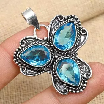 Великолепный синий топаз, драгоценный камень, подвеска из стерлингового серебра 925 пробы ручной работы для женщин