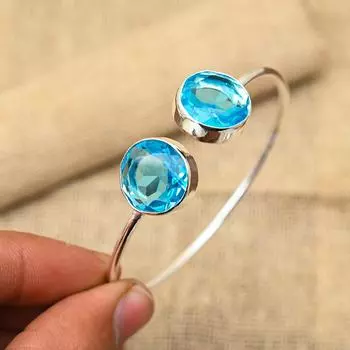 Великолепный синий топаз, драгоценный камень ручной работы, ювелирные изделия из стерлингового серебра 925 пробы, манжеты/браслет для свадебного подарка Adjustable синий