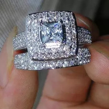 Великолепный свадебный комплект колец для женщин с микропрокладкой из блестящего кубического циркония 2 шт. свадебные обручальные кольца ювелирные изделия 10