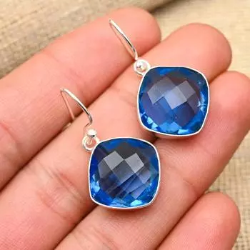 Великолепный танзанит, ювелирные изделия из стерлингового серебра 925 пробы, серьги ручной работы для свадебного подарка 1.5 Inches синий