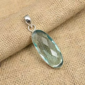 Великолепный ювелирный кулон ручной работы из стерлингового серебра 925 пробы с драгоценным камнем аква-апатит для нее 2.00 Inches синий