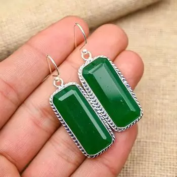 Великолепный зеленый оникс, драгоценный камень, ювелирные серьги ручной работы из стерлингового серебра 925 пробы для женщин 2 Inches зелёный