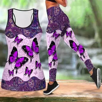 Великолепный женский комплект для йоги с принтом бабочек, модные леггинсы для тренировок, фитнеса, спорта, повседневные штаны для йоги XS синий