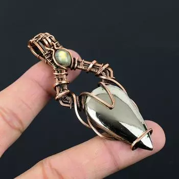 Великолепный золотой апачский пирит, драгоценный камень, чистая медная проволока, обернутая ювелирными изделиями ручной работы 3.35 Inches золотистый